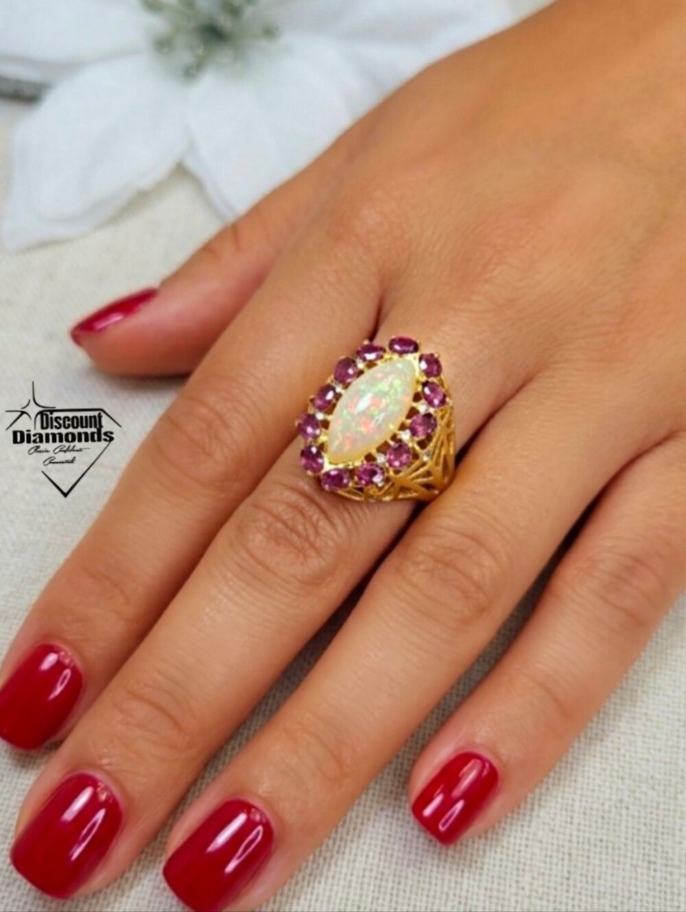 Fire Opal & Purple (Lavender) Topaz Ring on 14K Yellow Gold Band